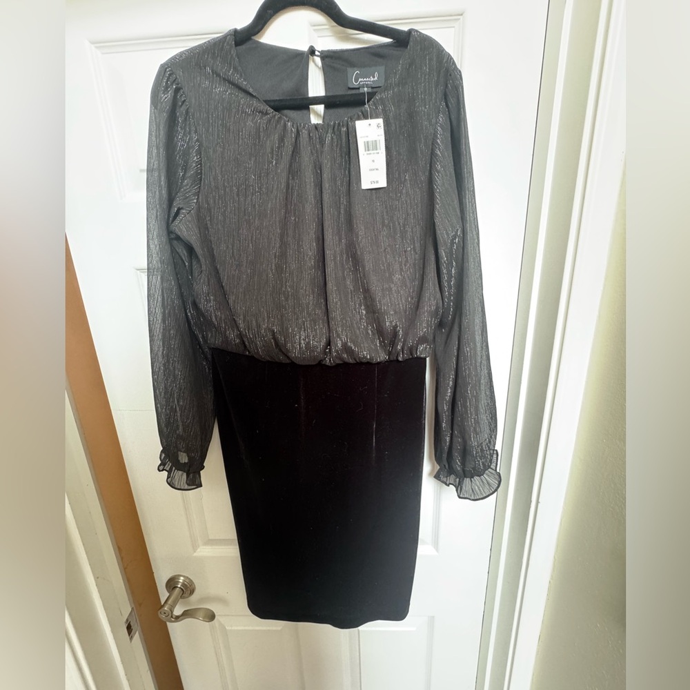 Connected Apparel Black and Silver Long Cocktail  Dress